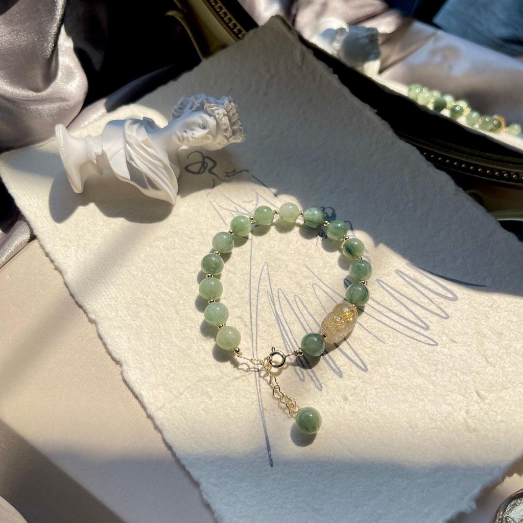 Golden Hair Crystal Pixiu Bracelet Girls Natural Crystal Green Hair Crystal Bracelet Shunfa Simple Niche Jewelry