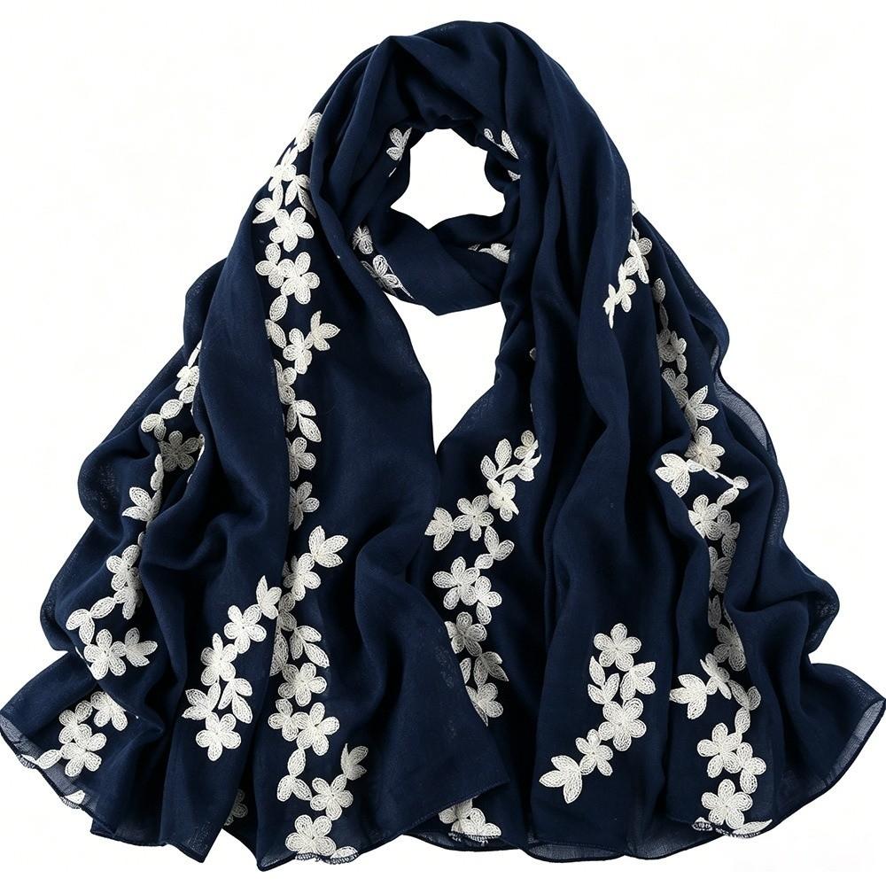 Large Floral Embroidery Scarf Flower Embroidered Long Scarf Wrap Women Scarf Wrap  Daily Outfit