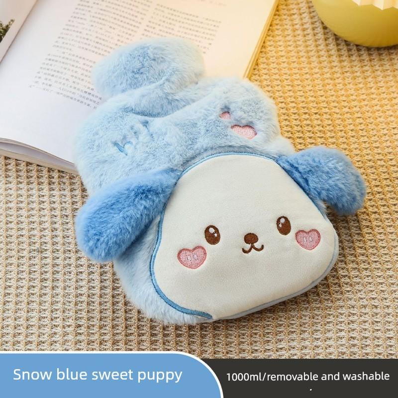 Plush Hot Water Bottle for Women, Cute Cartoon Design, Water-Filled Foot Warmer, Portable Hand Warmer with Cloth Cover for Office, Dormitory, and