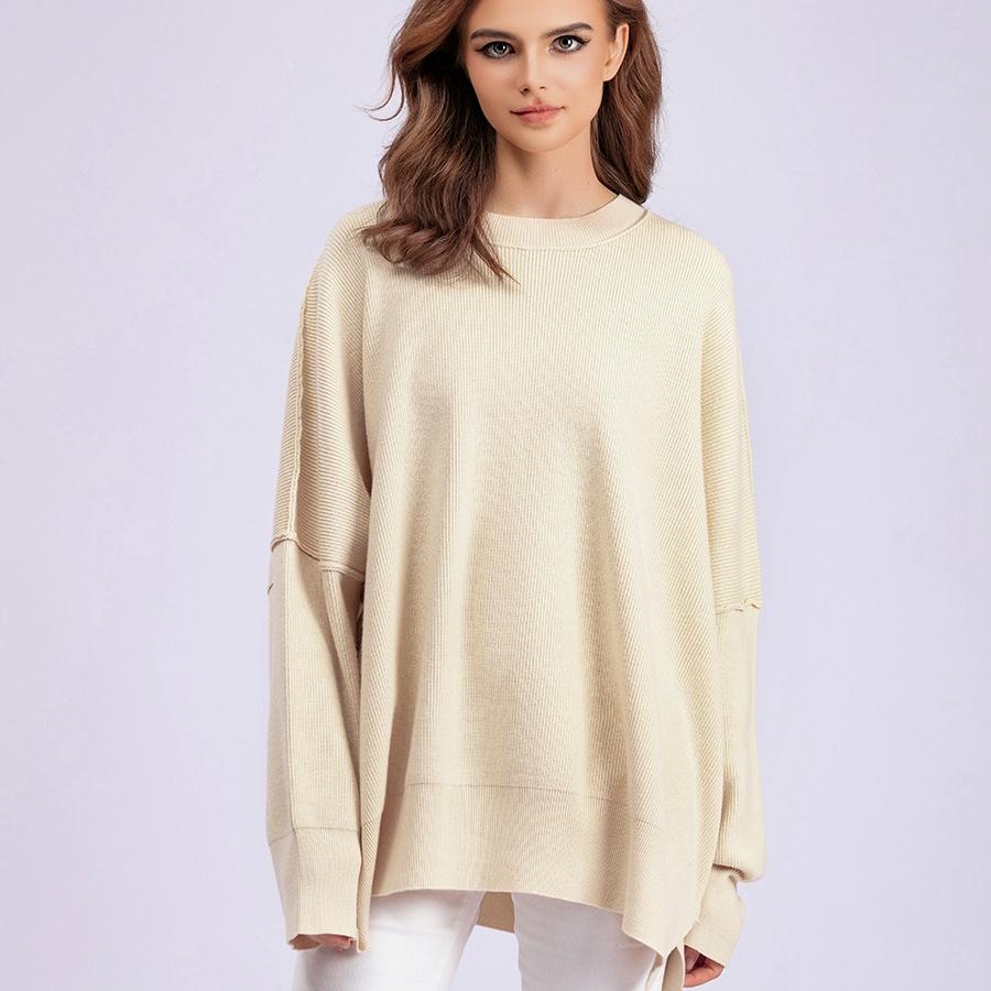 Frauen Herbst Winter Pullover Pullover Oansatz Volle Hülse Lose Oversize Strickwaren Dicke Einfarbig