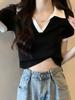Women's Slimming V-Neck Short Sleeve Cropped Polo Top