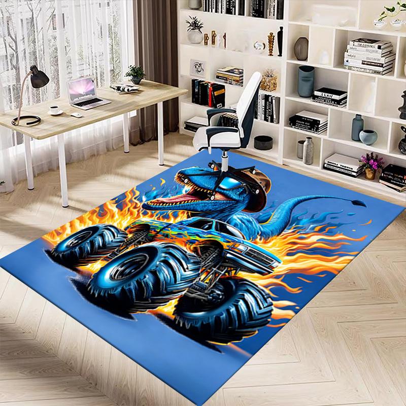 1PC Dinosaur Monster Truck Non-Slip Floor Carpet Compatible for Office&Living Room&Dining room - Flat-Weave Machine- Soft & Pattern-E325