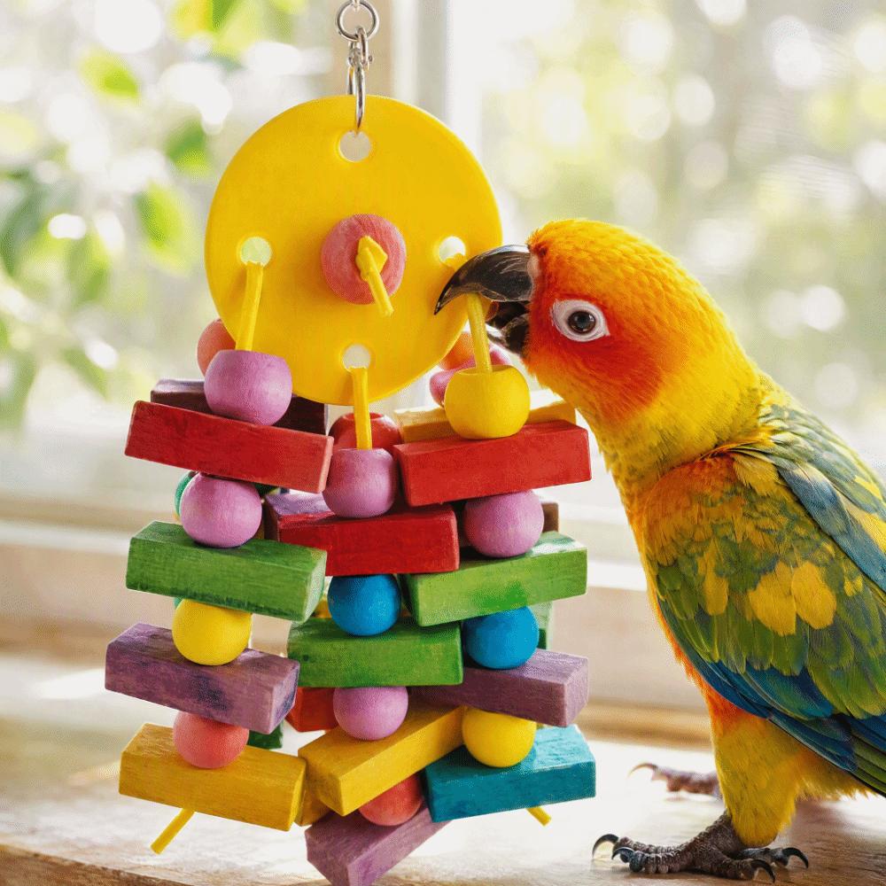 Chewable Material Parrot Swing Toy Wooden Blocks Tearing Toy Hanging Wooden Toy For Small Birds