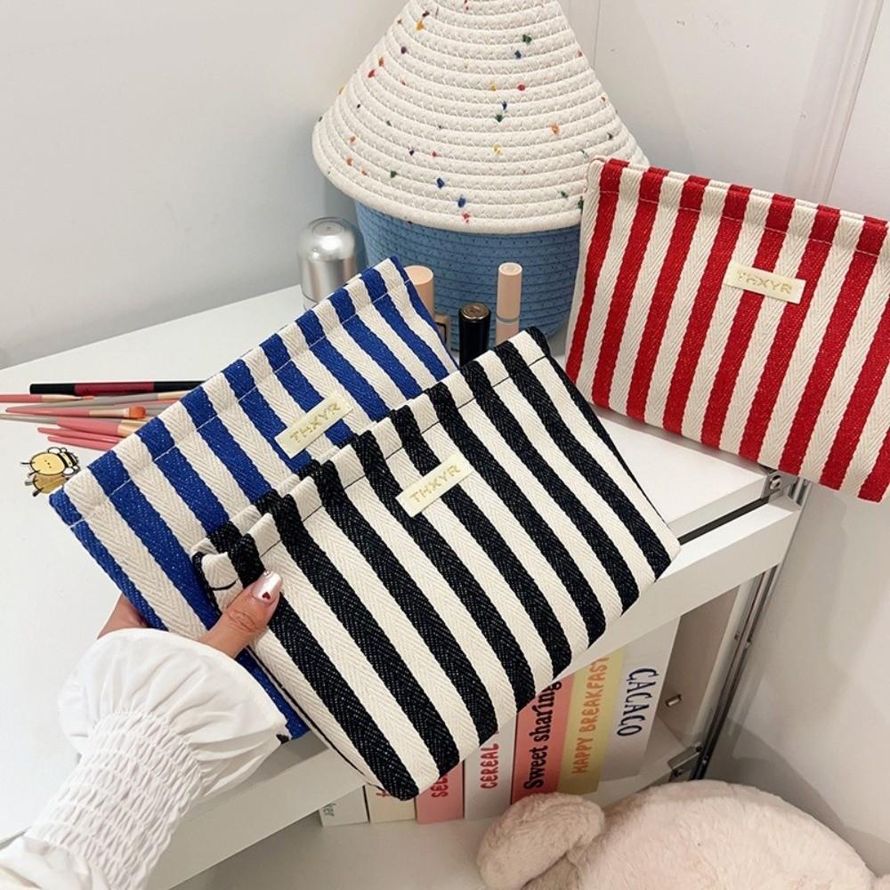 New Portable Stripe Cosmetic Bag Lightweight Large Capacity Storage Bag Multifunctional Handbag Travel