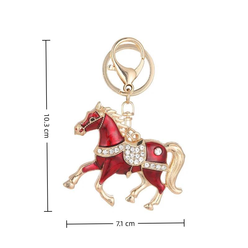 2026 New Horse Keychain Sparkling Crystal Metal Animal Pony Handbag Pendant Decoration Car Key Ring New Year Souvenir Gift