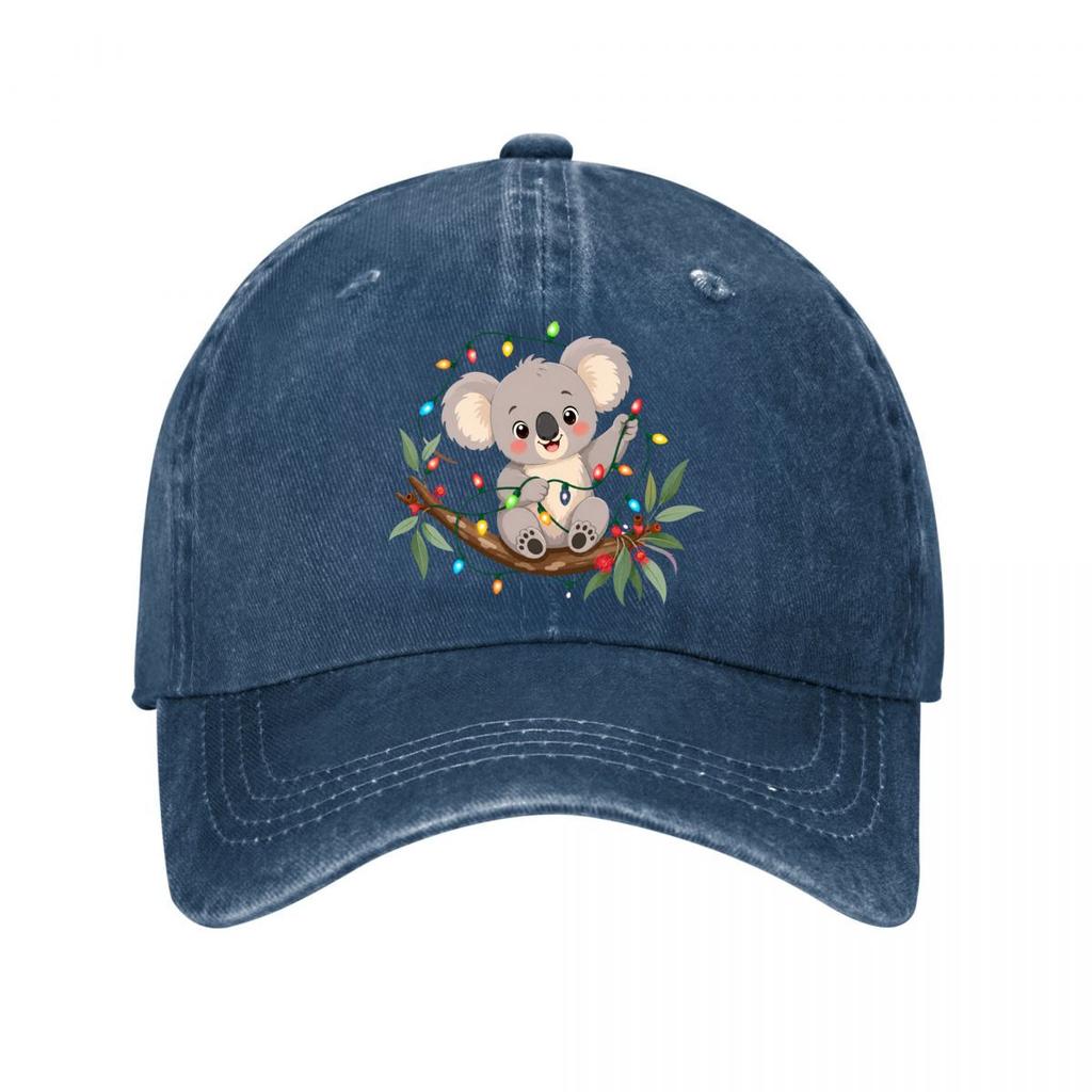 Festliche Koala Feiertagslichter Illustr Neue Vintage Ausgewaschene Baumwolle Baseballkappe Sonnenhüte