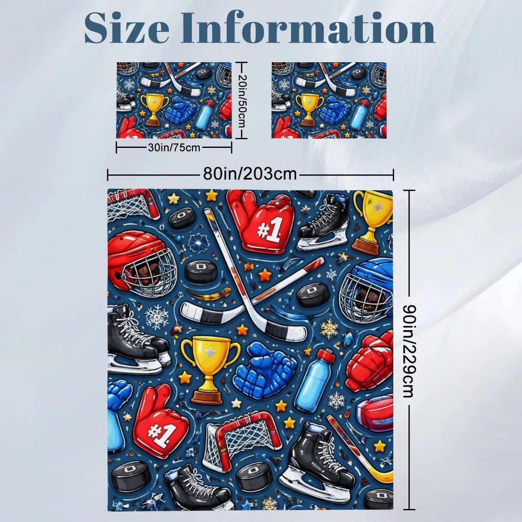 Ice Hockey Theme for Kids Full Duvet Cover Set - 80-90 Inch - 203-229 Cm