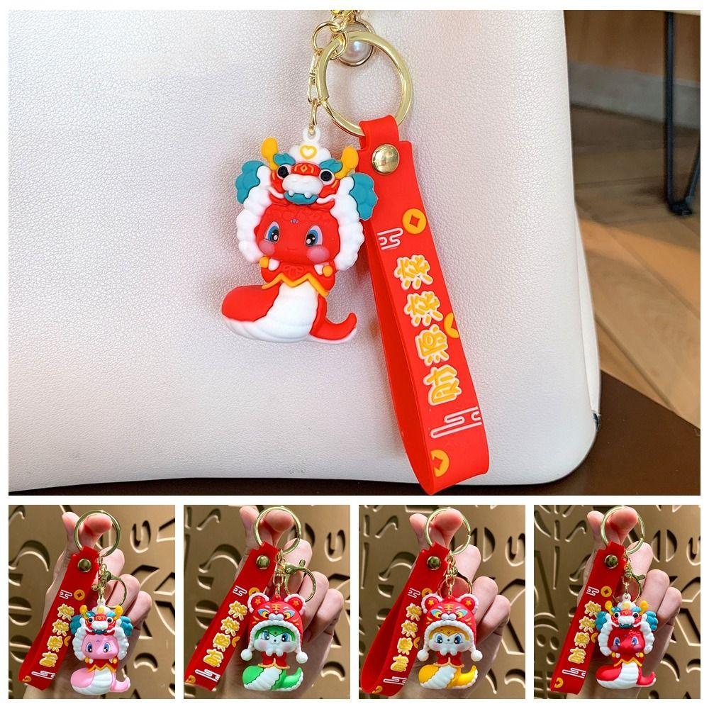 Lion Dance 2025 New Year Pendant Good Lucky Snake Key Ring Fashion Snake Keychain  Bag Charm