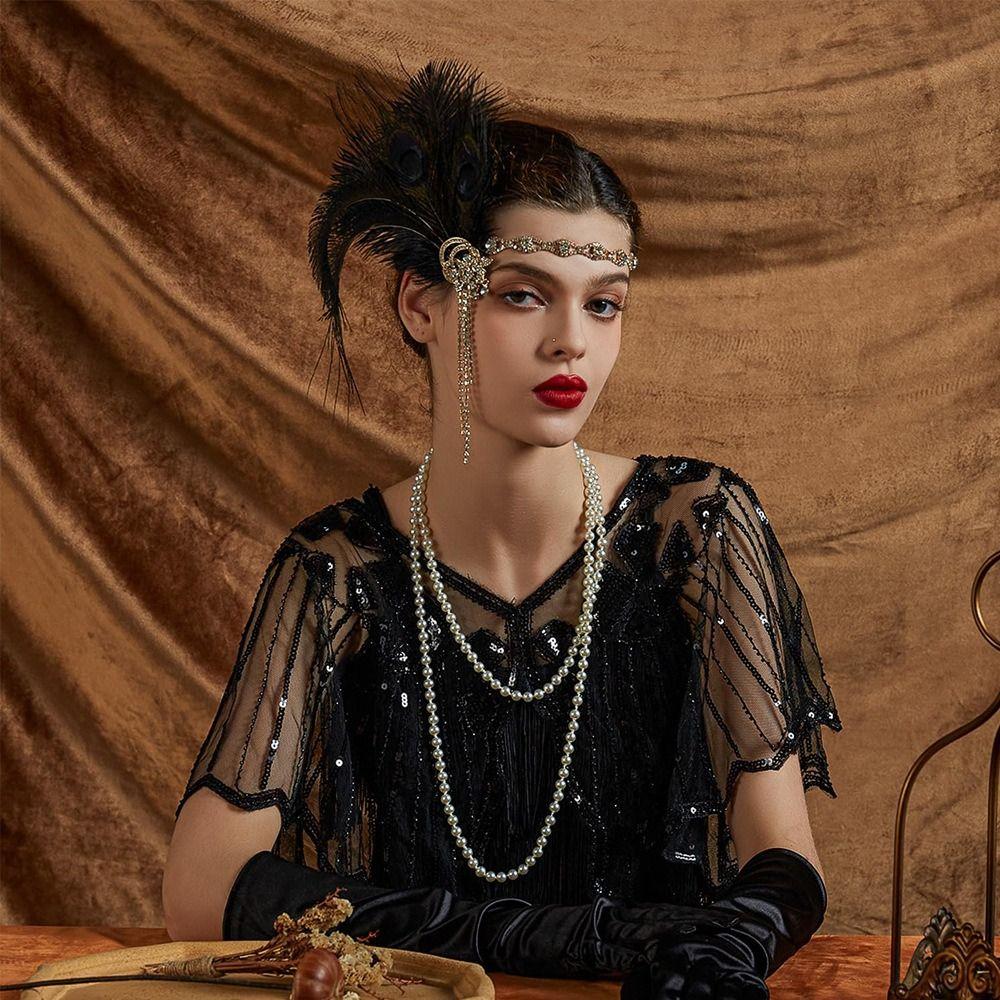 Crystal Cosplay Dress Headwear Sequin 1920s Hair Accessories Feather Headband  Bridal Headdress