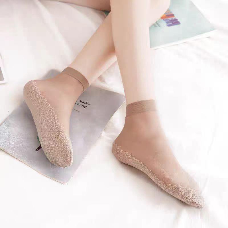 Women's Ultra-Thin Breathable Summer Short Socks: Anti-Snag Cotton Crystal Nude Steel Wire Design