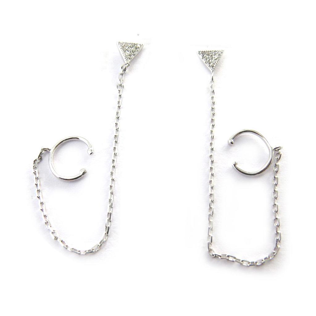 Les Trésors De Lily [M9929] - Silver White 'Triangles' Earring Earrings (rhodium-plated) - 5x5 Mm