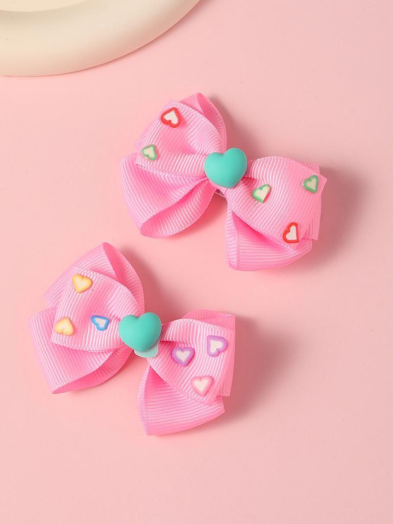 2PCS New Cute Princess Fashion Solid Heart Bow Lovely Girls Hairpins Children Headwear Hairgrip Hair Clips Hair Accessories