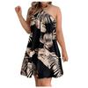 Women's Summer Fashion Casual Off Shoulder Printed  Neck Tie Loose Dress