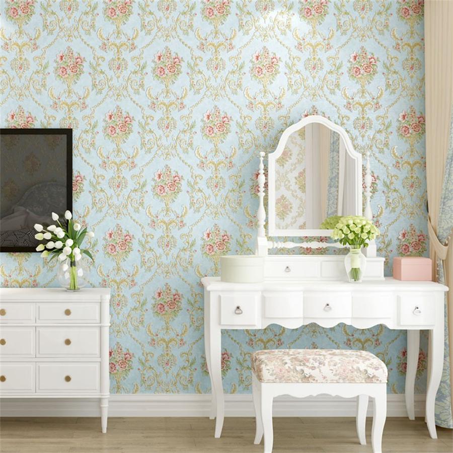 European Wallpaper Self-adhesive Pastoral Flower Luxury Wall Stickers Self-adhesive Bedroom Living Room Home Background Wall Wal