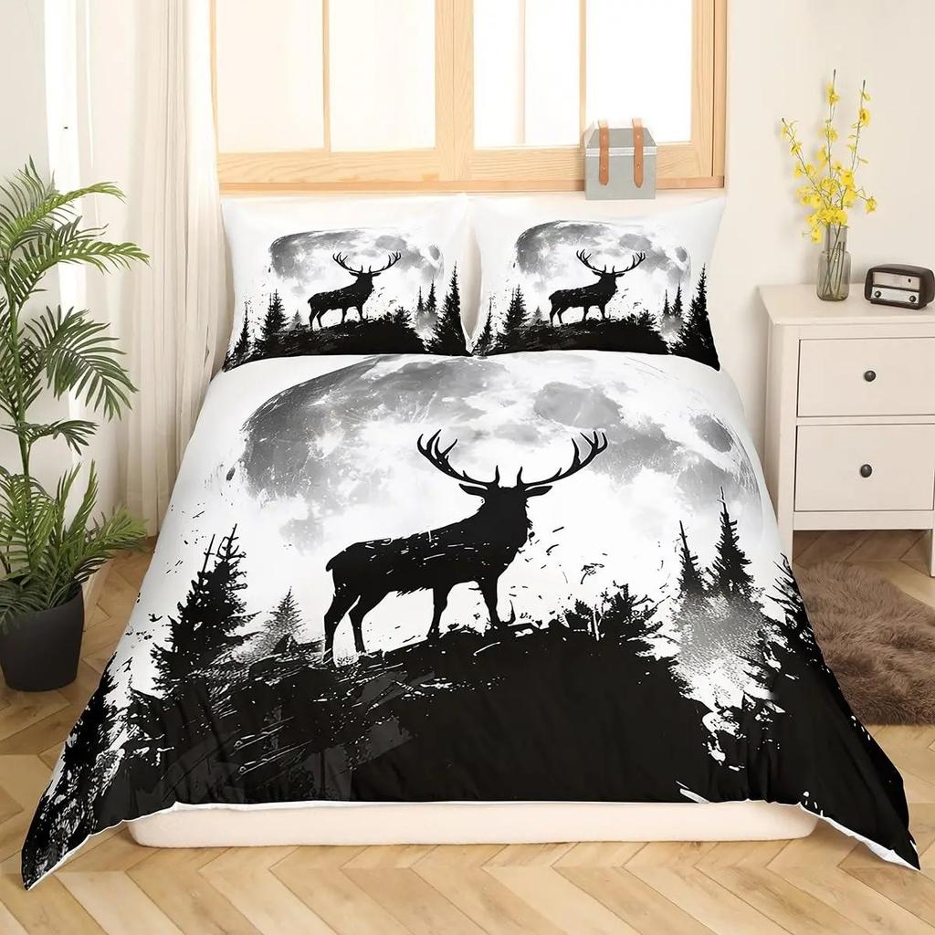 Deer Elk Duvet Cover King Queen Farm Deer Forest Comforter Cover Moose Wildlife Animal Bedding Set Camping Hunting Quilt Cover