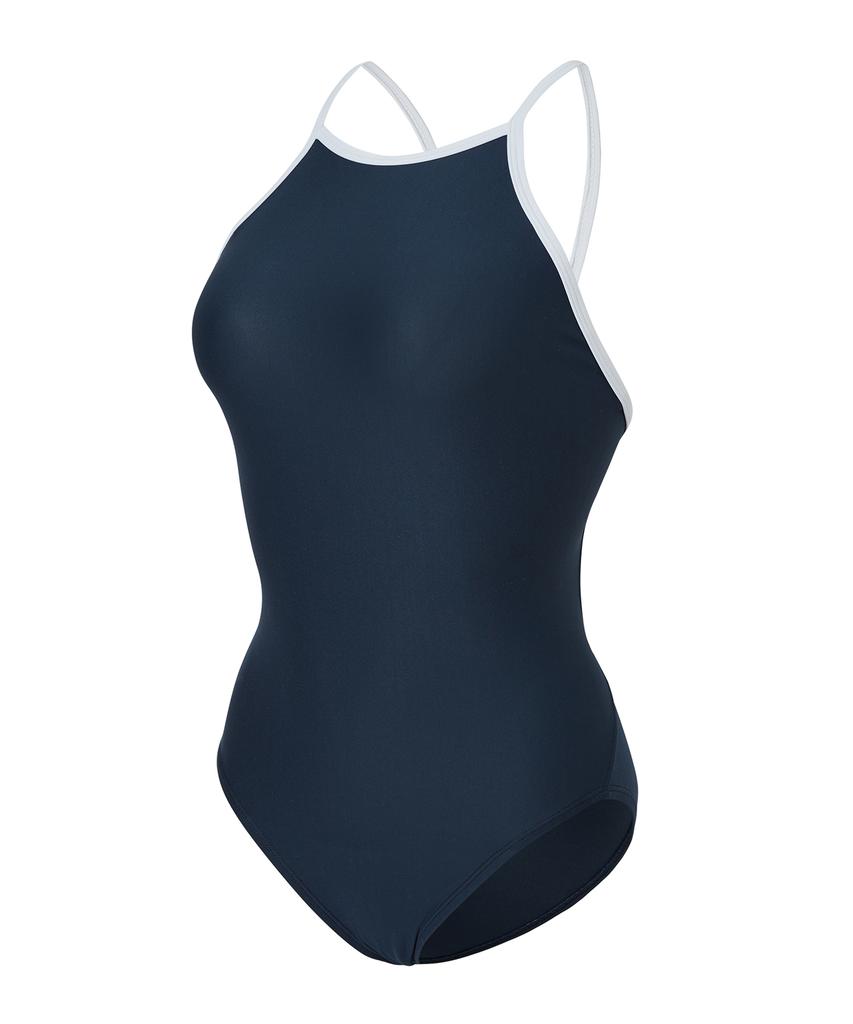 Laelliseupocheu [Osla644 Nvy] Solid High-Neck Double-Strap Sturdy X-Back Navy