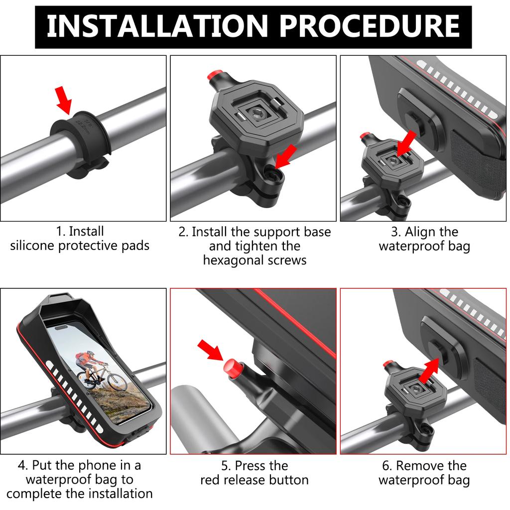 Universal Waterproof Motorcycle Bicycle Mobile Phone Holder for 4.7-7.0 Inches Devices Quick Lock Bike Scooter Handlebar Stand