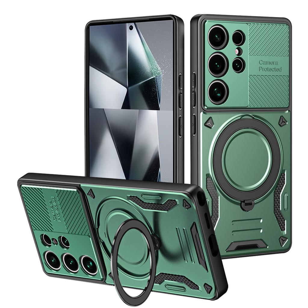 Luxury Armor 360 Rotating Magnetic Phone Case For Samsung S25 Ultra S24 Plus S23 A16 A17 Kickstand Protection For Magsafe Cover