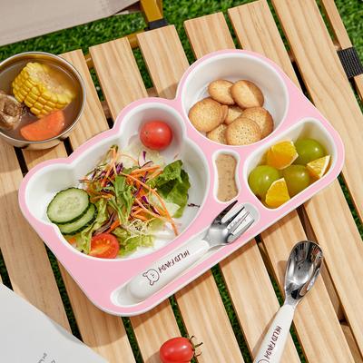 Reusable Dinning Plate Fruit Salad Plate 3 Compartment Cartoon Plastic Food Plate With Soup Bowl For Kid Student Microwave Safe