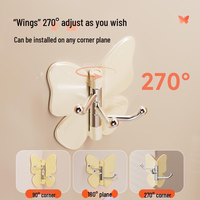 Rotatable Butterfly Three-Hook Adhesive Wall Hanger for Keys and Bags