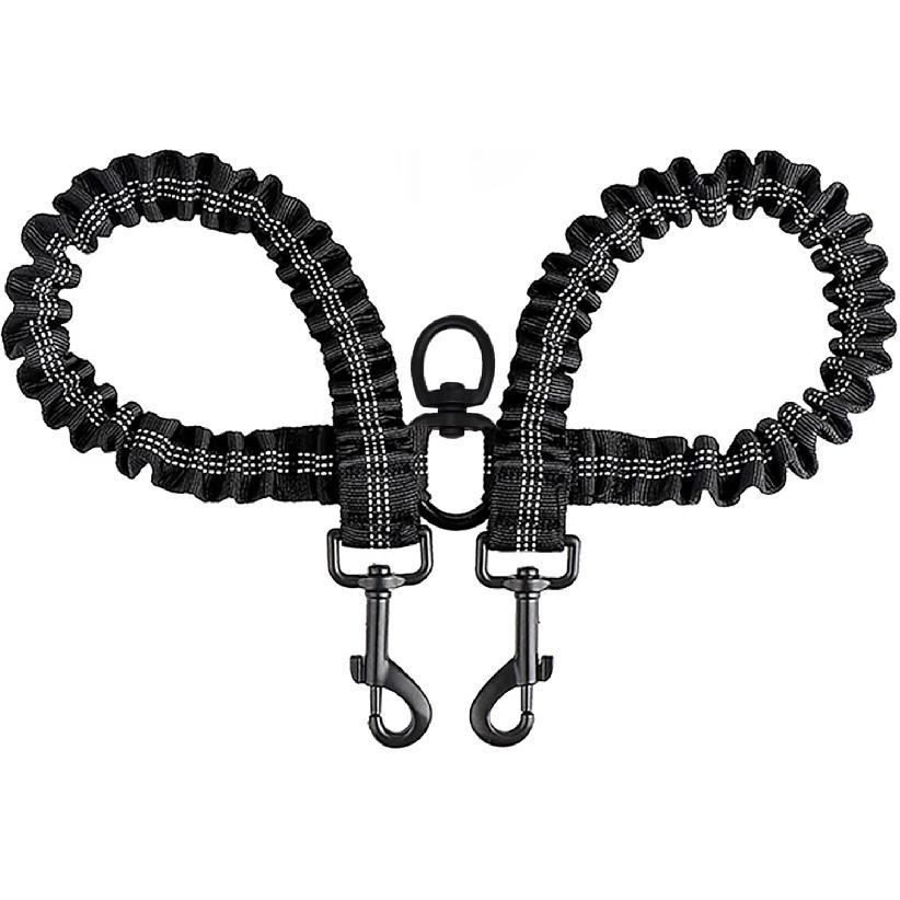 BAOBOTE Pet Double Dog Leash, Shock Absorbing Reflective Bungee Lead Walk 2 Dogs with Ease, 360° Swivel No Tangle Double Dog Walking & Training