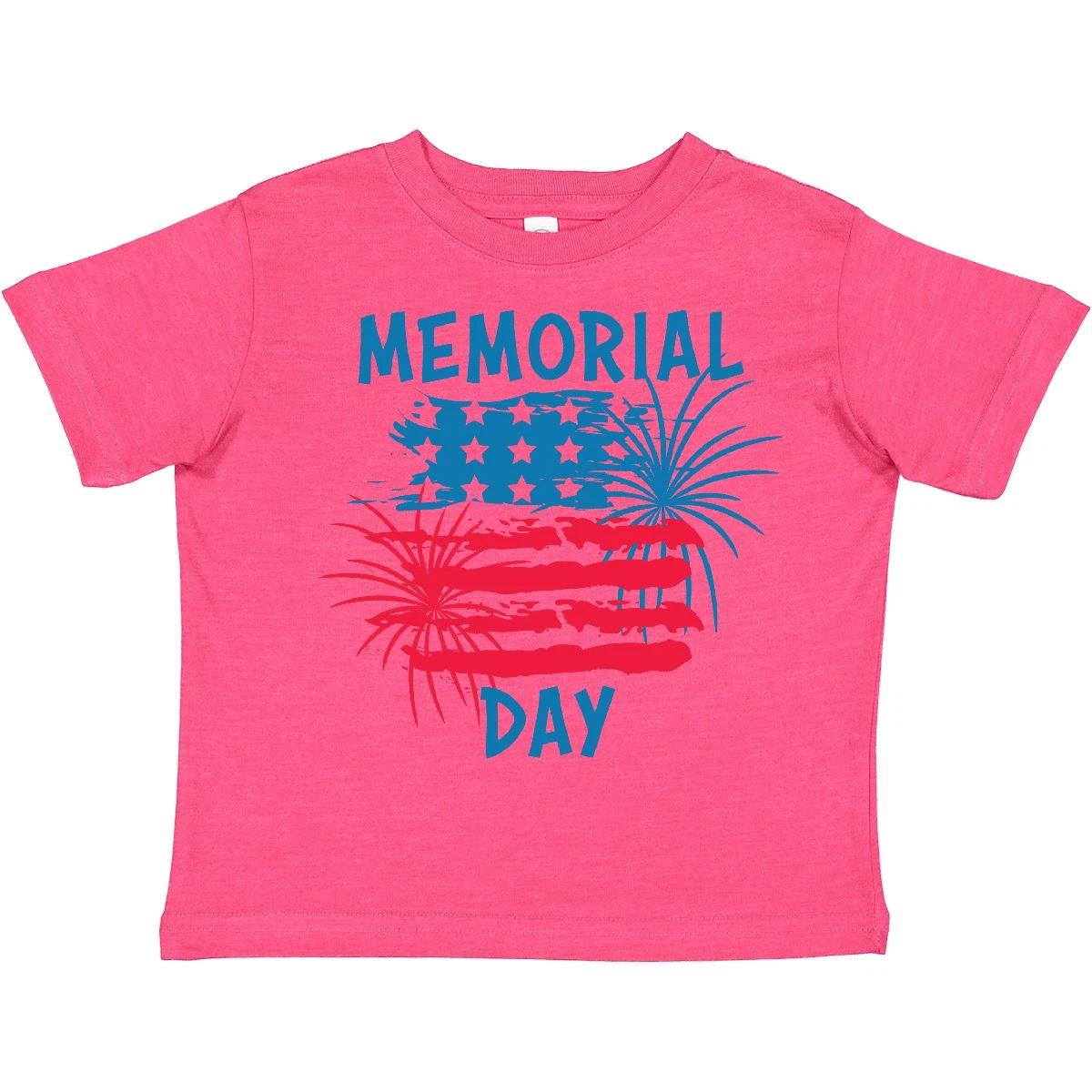 Inktastic Memorial Day Distressed American Flag With Fireworks Toddler T-Shirt 100