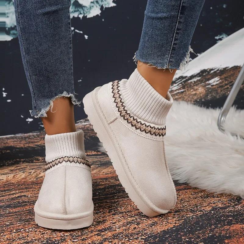 Fashion Heightened Wool Mouth Platform Sheep Fur All-in-One Snow Boots Warm Wool Cotton Booties for Women