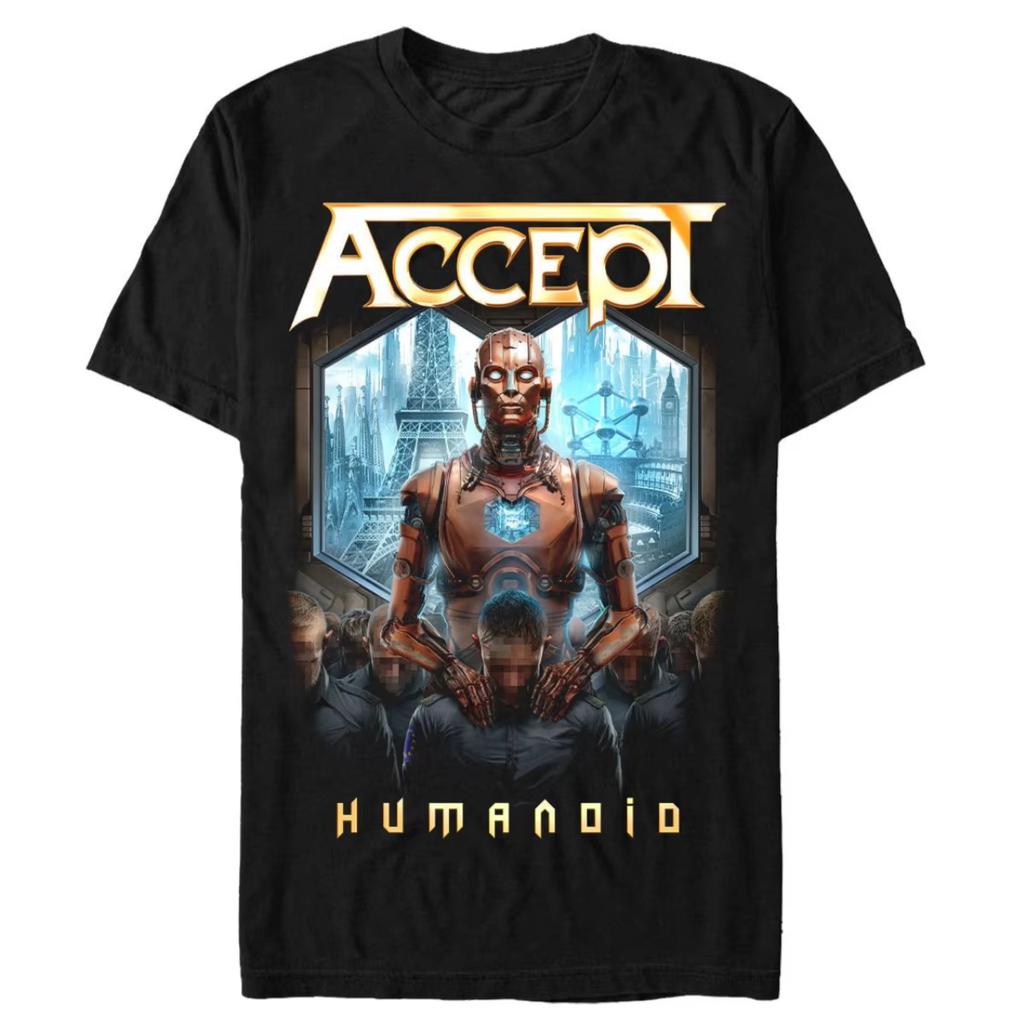2026 Accept Cotton Band Shirt Unisex Summer Short Sleeve Fashion Brand Tee Casual Vintage Top Hip Hop Streetwear Oversized Tshirt