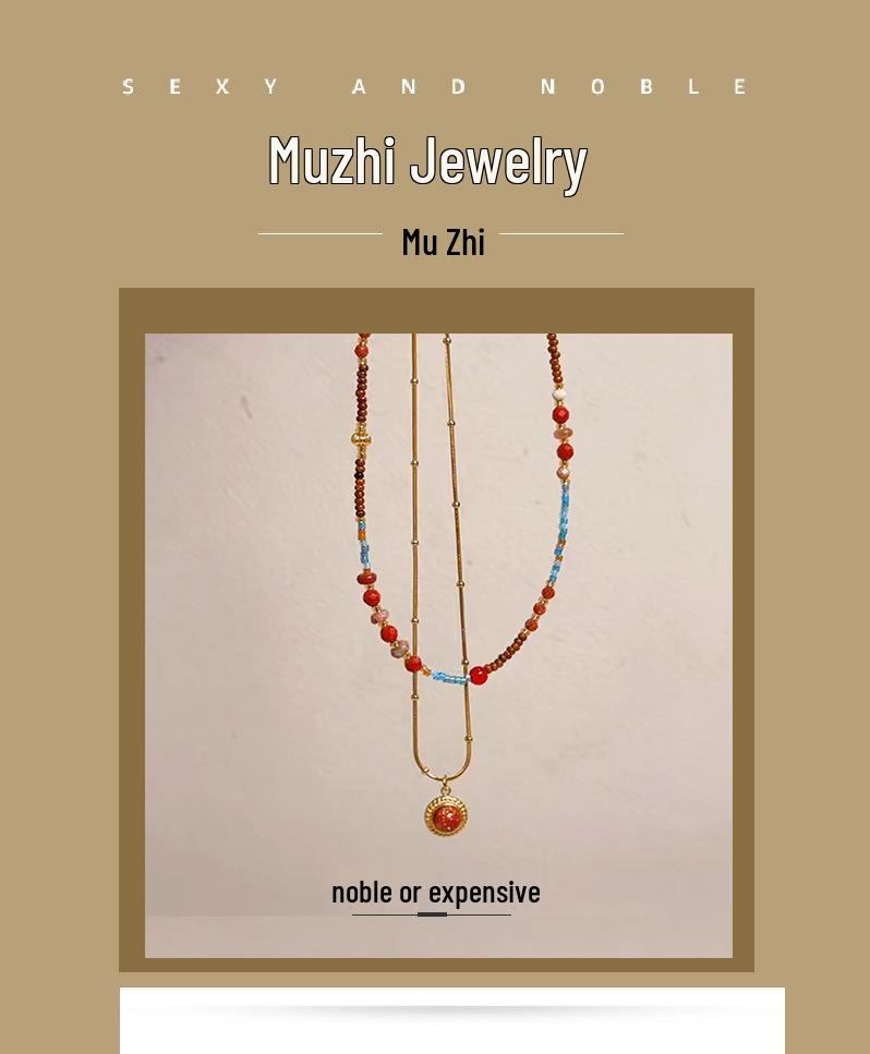 French Ethnic Red Agate Stone Beaded Necklace: Retro, Versatile Luxury