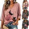 Women's Casual Fashion Halloween Print V-Neck 3/4 Sleeve Top for Fall and Holiday