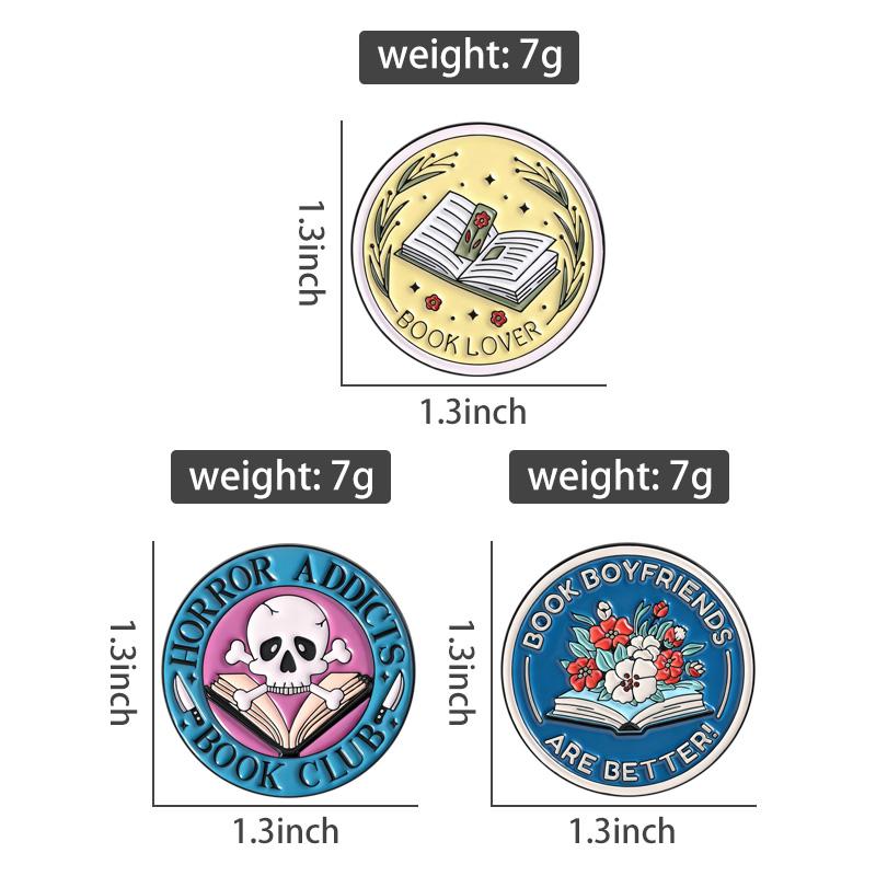 Books Lover Enamel Pins Horror Addict Bookboyfriend Bookworm Brooches Lapel Badges Reading Habit Jewelry Gift for Friends