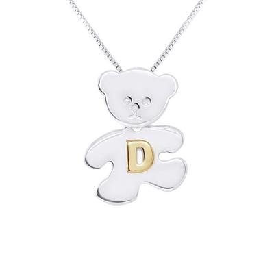 Children's Pendant - LÉA &; ARTHUR - OURSON - 925 Rhodium Silver - Letter D Yellow Gold Plated