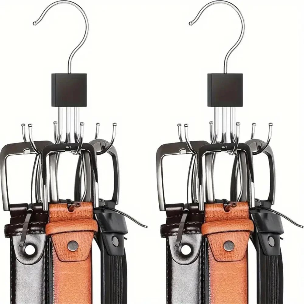 2PCS 360° Rotating Storage Hanger Hook Multi-Claw Bag Metal Belts Rack Wooden Organizer For Bras Ties Scarves Household Closet