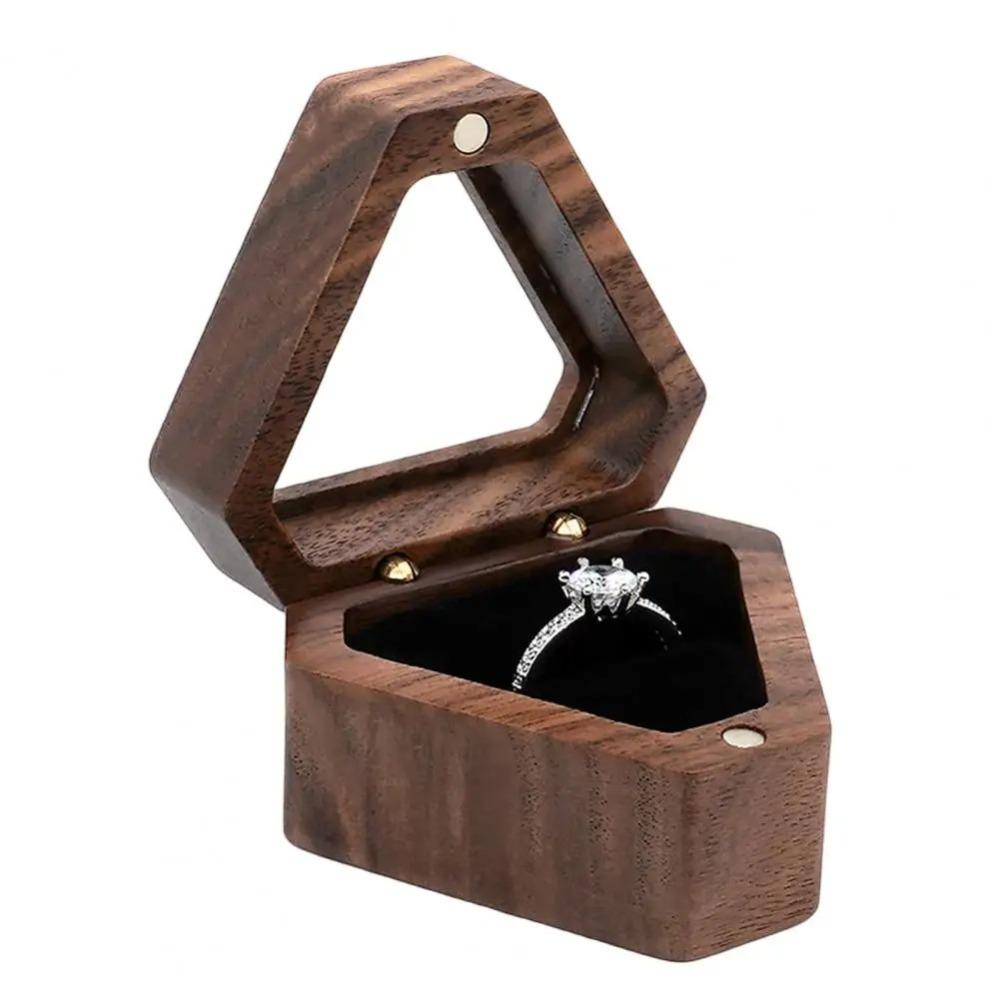 Single Slot Wedding Ring Box Wooden Gift Box Luxury Triangle Shape Box  Jewelry Storage