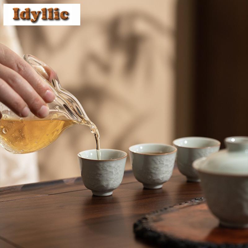 30ml Eis-Tischglasur Relief Teetasse Retro Teeschale Teetassenset Teeprobe Duftbecher Chazhan Meistertassen Teeservice Handwerk