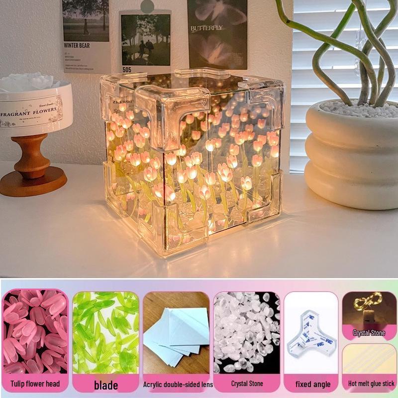 Handmade DIY Tulip Night Light 3D Magic Mirror – Perfect Birthday Gift for Couples or Friends