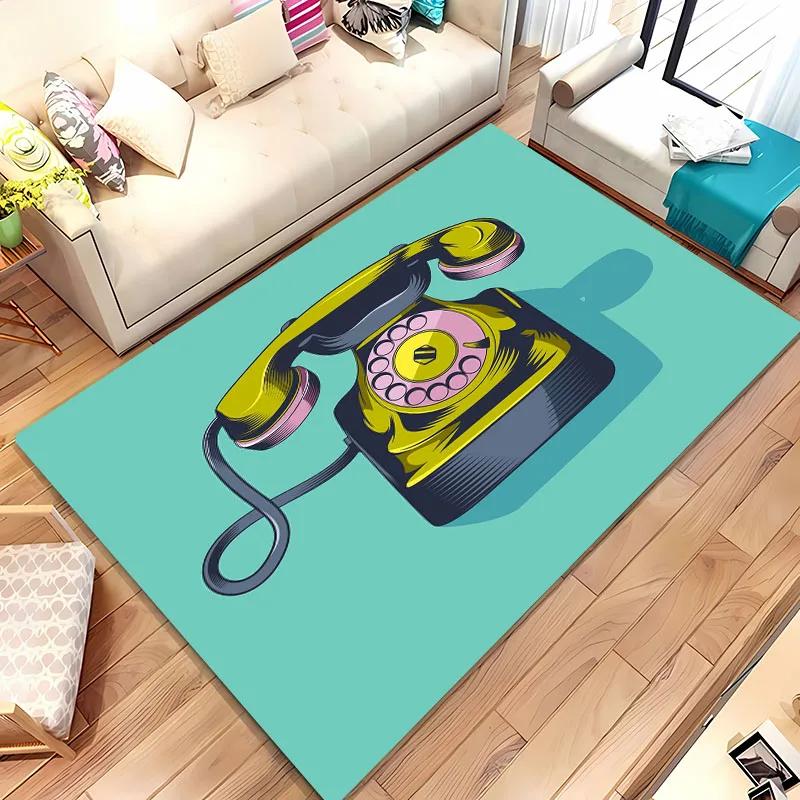 

3D HD Printing Retro Phone Carpet for Living Room Cartoon Children s Bedroom Sofa Doormat Floor Tapete Anti-slip Mat Decor Rugs 40x60cm (16x24in)