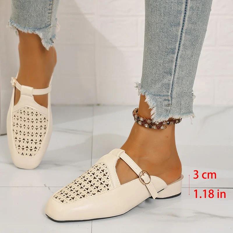 

Модные сандалии-мюли с закрытым носком и вырезами, женские, на плоской подошве, с пряжкой, мягкой подошвой и нескользящей подошвой, летние, легкие, удобные, на платформе, пляжная обувь 41 бежевый