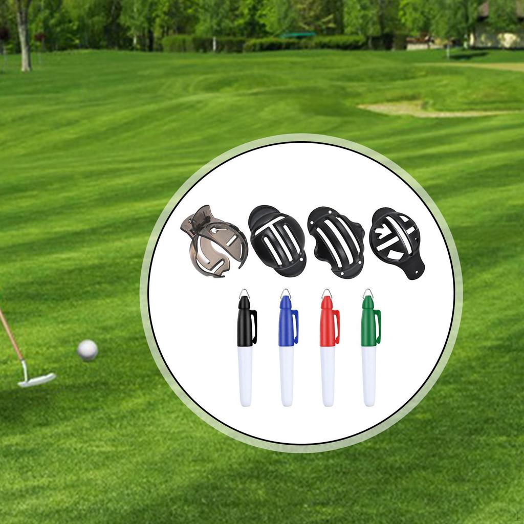8x Golf Ball Marker Tool Set Liners and Pens, Portable Professional Easy To Draw Drawing