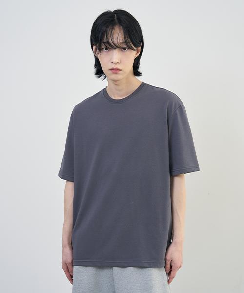 Arrayed Soft Side Slit Round T-Shirt [Dark Gray] M