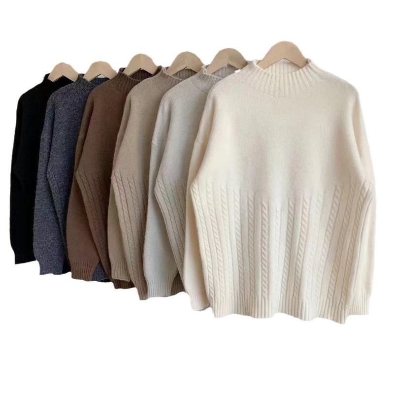 Semi-turtleneck Knitted Sweater with New Autumn and Winter New Twist Simple Lazy Sweater Bottoming Shirt