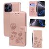 For iPhone 16 Pro Max Case Rose Pattern Leather Wallet Phone Cover with Strap