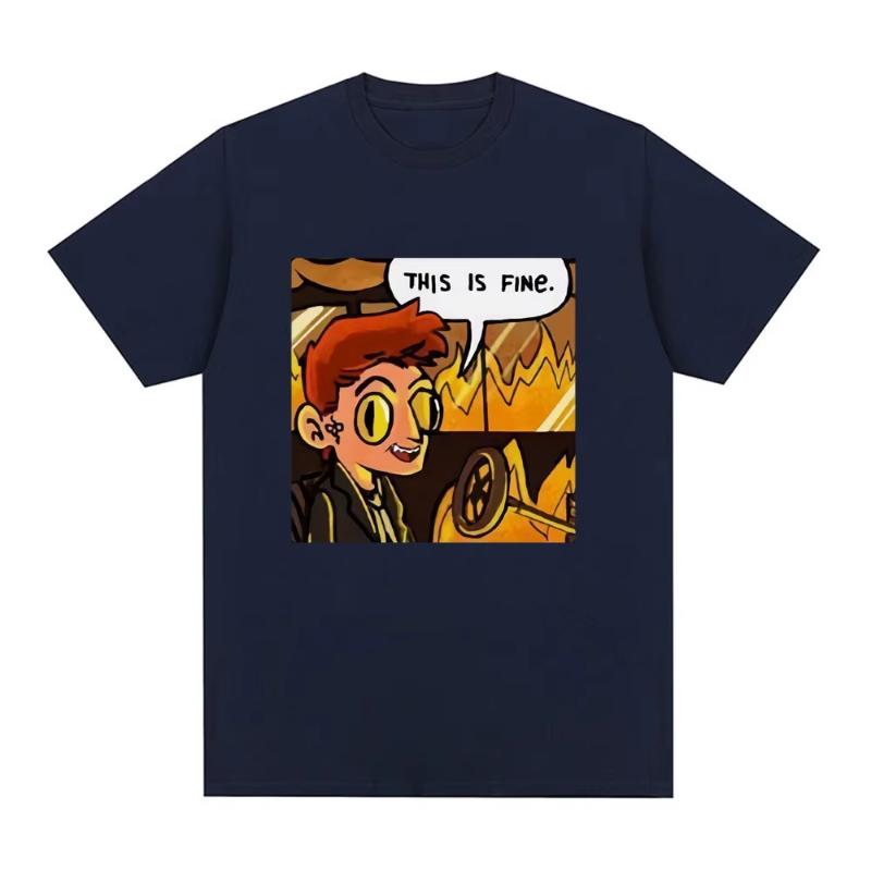 Good OUnisexs This Is Fine Crowley Graphic T Shirt Unisex Fashion Vintage T Shirts Summer Cotton Casual Cozy Tshirts Streetwears