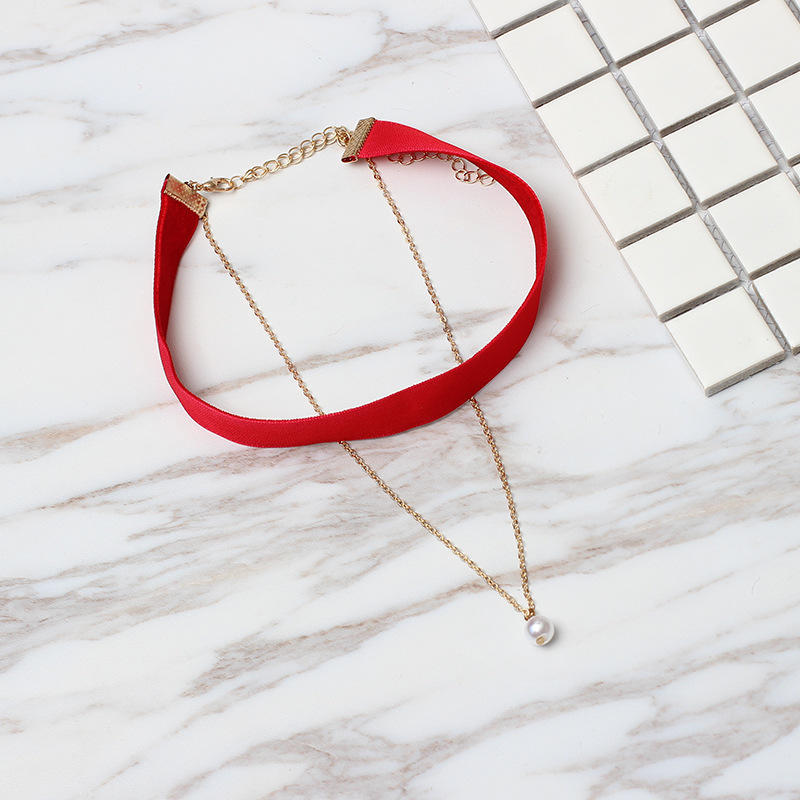 European and American flocking webbing pearl necklace pendant neck chain simple jewelry multi-layer collarbone collarbone chain