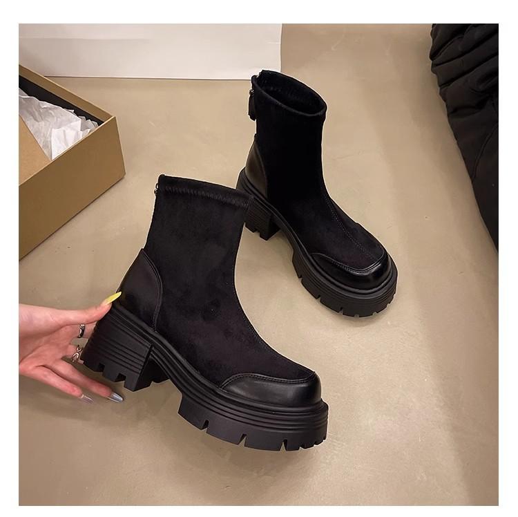 

Горячая Распродажа Женские Модные Замшевые Ботильоны Плюшевые Туфли на Среднем Каблуке 2025 новый Тренд Массивная Обувь Модная Обувь для Ходьбы Нескользящие Ботильоны Женские 35 чёрный