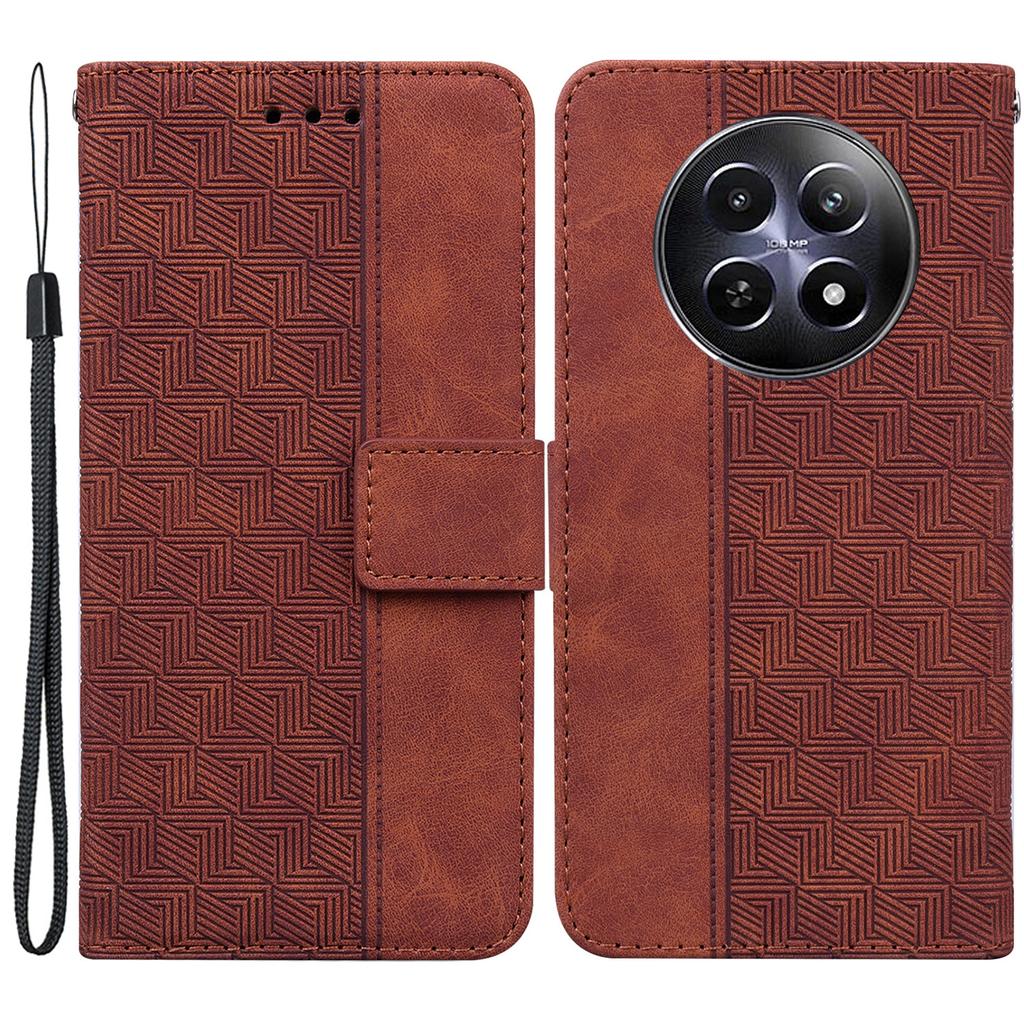 For Realme 12 5G/12x 5G Leather Phone Case Geometry Imprinted Flip Stand Cover