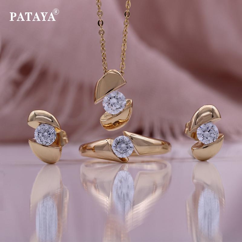 

PATAYA Белый Искусственный Циркон Девушка Женщины Серьги Кольцо Ожерелье Комбинированный Набор