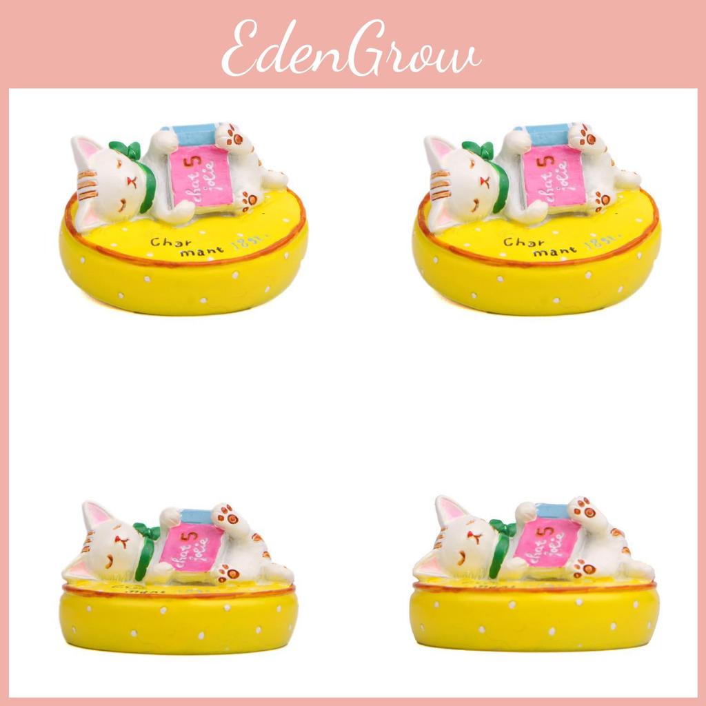 Cat On Lying A Cushion Reading A Book Resin Figurine For Living Decor Room