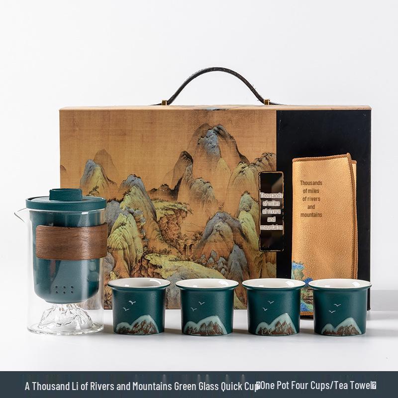 A Thousand Li of Rivers and Mountains Gift Box: Mid-Autumn & Birthday Souvenir Tea Set for Company Events