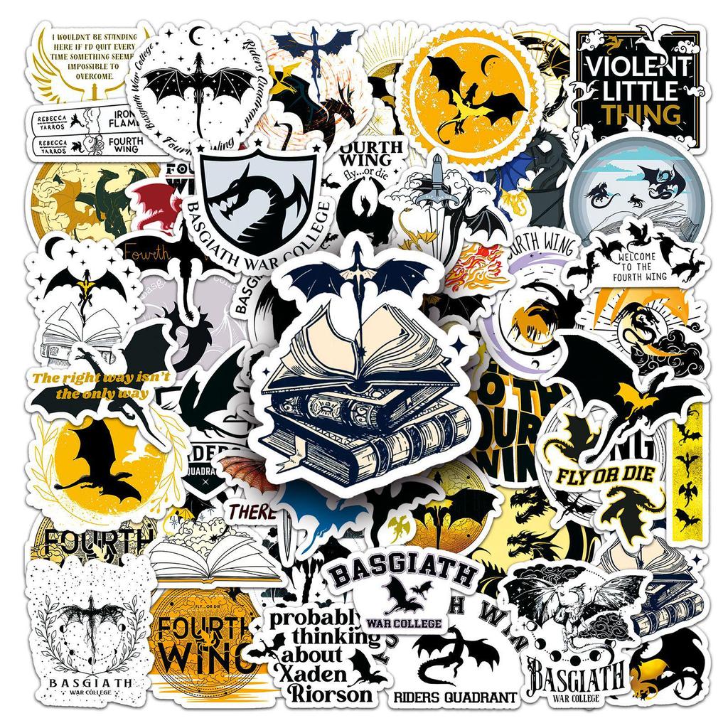 50 Fourth Wing Fantasy Novel Cartoon Waterproof Stickers for DIY Suitcase & Phone Case